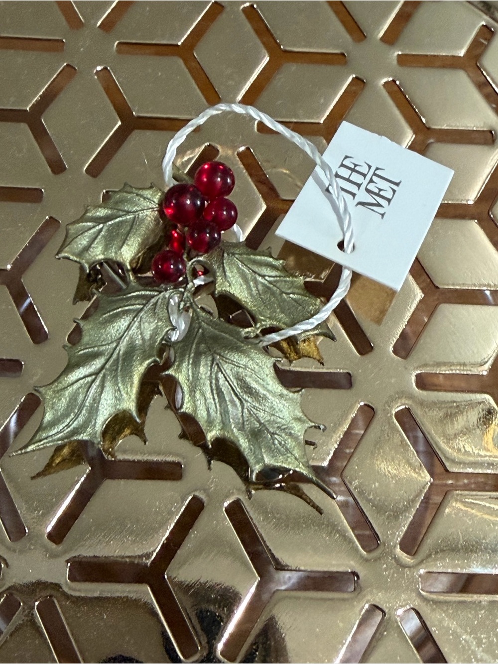 The Met Gold Holly Leaf  with Red Berry Cluster Brooch